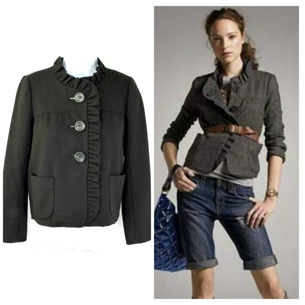 J. CREW Black Wool Fiona Ruffled Blazer